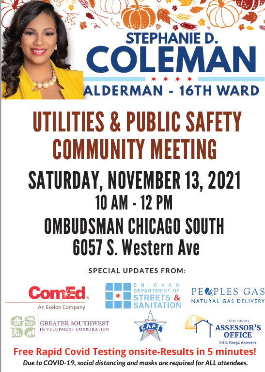 16th Ward Community Meeting Flyer November 13, 2021