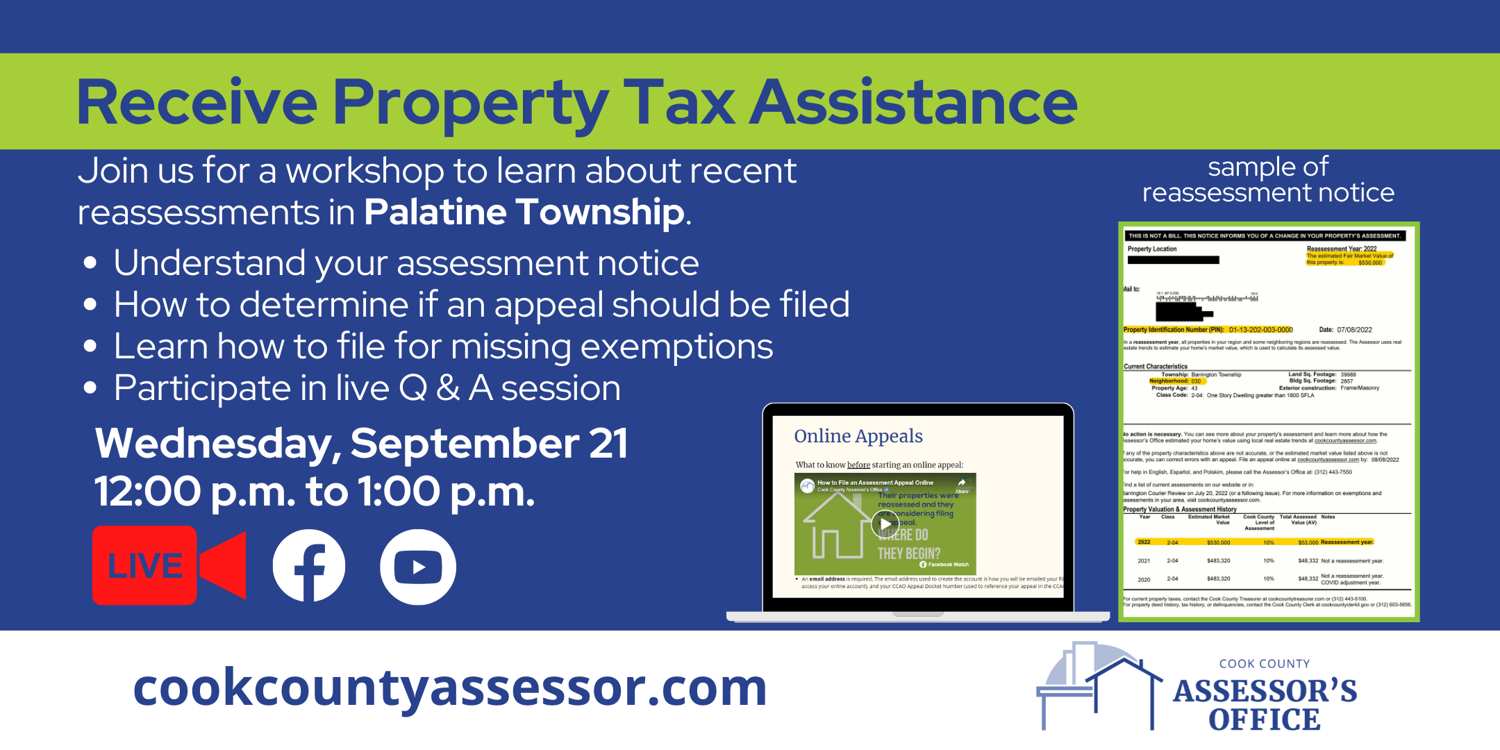 Palatine Township Reassessment virtual workshop wednesday september 21