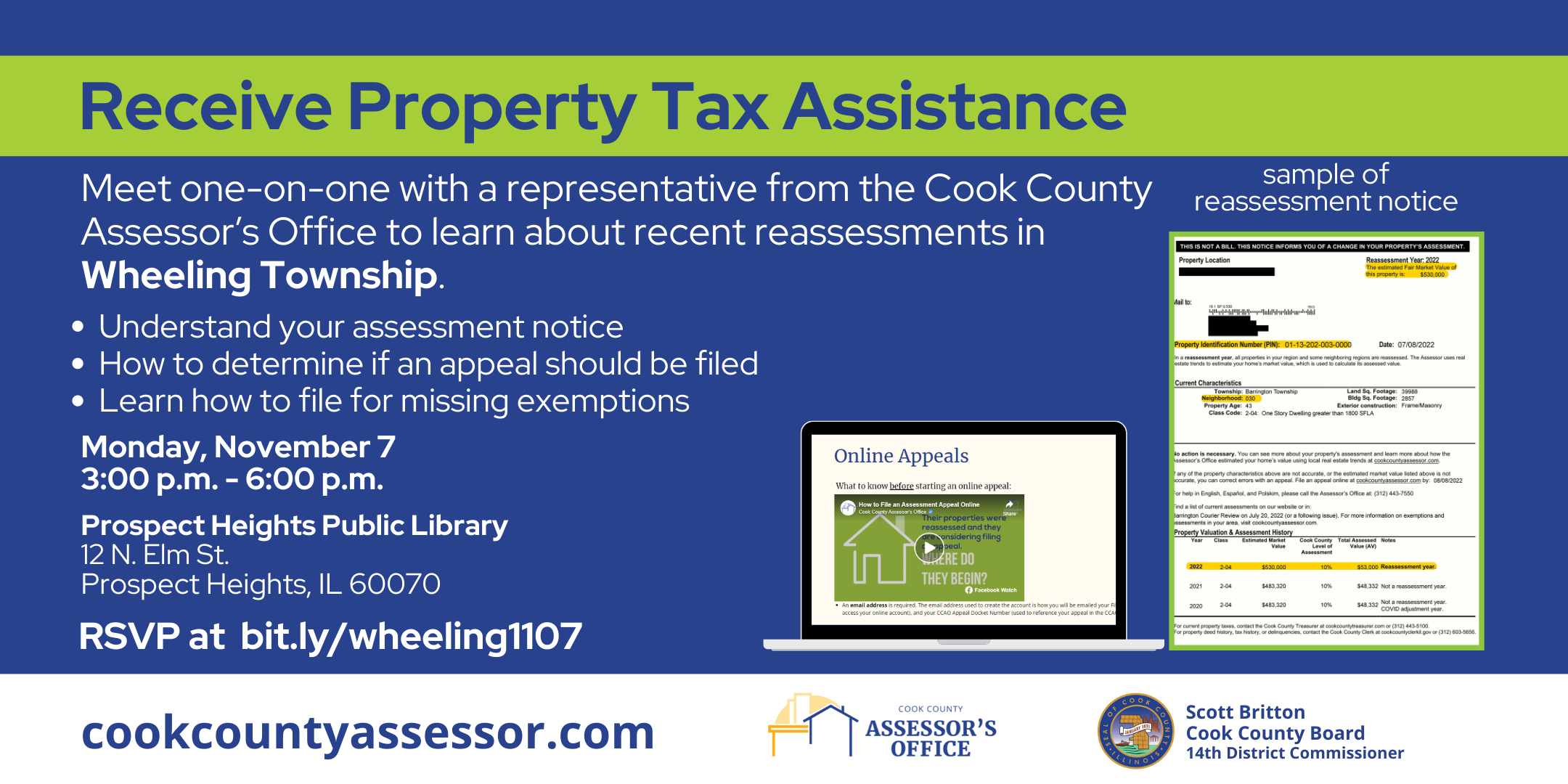 Property Tax assistance appeals workshop wheeling township November 7 2022