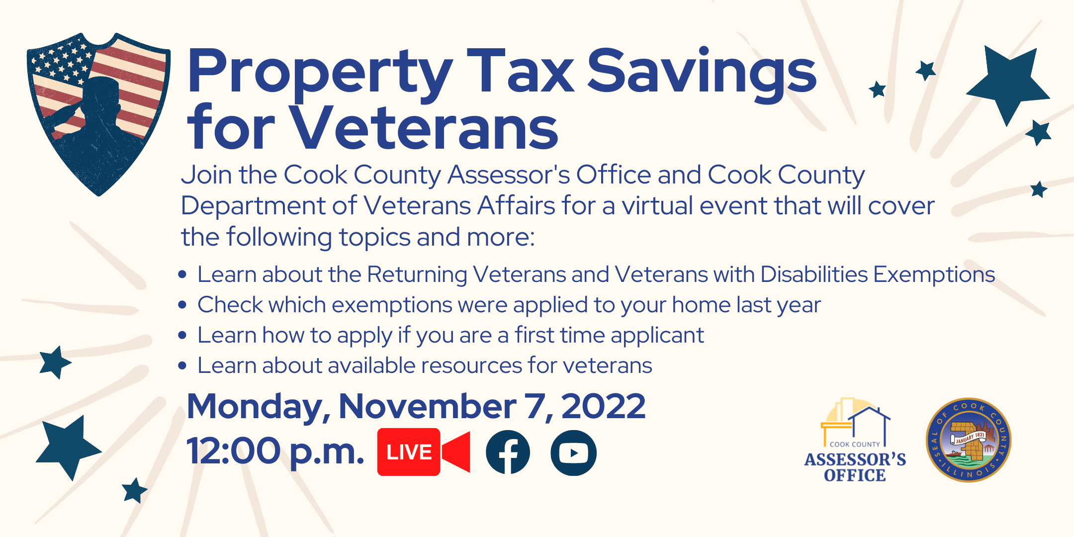 Property Taxes for Veterans Virtual Event Monday, November 7