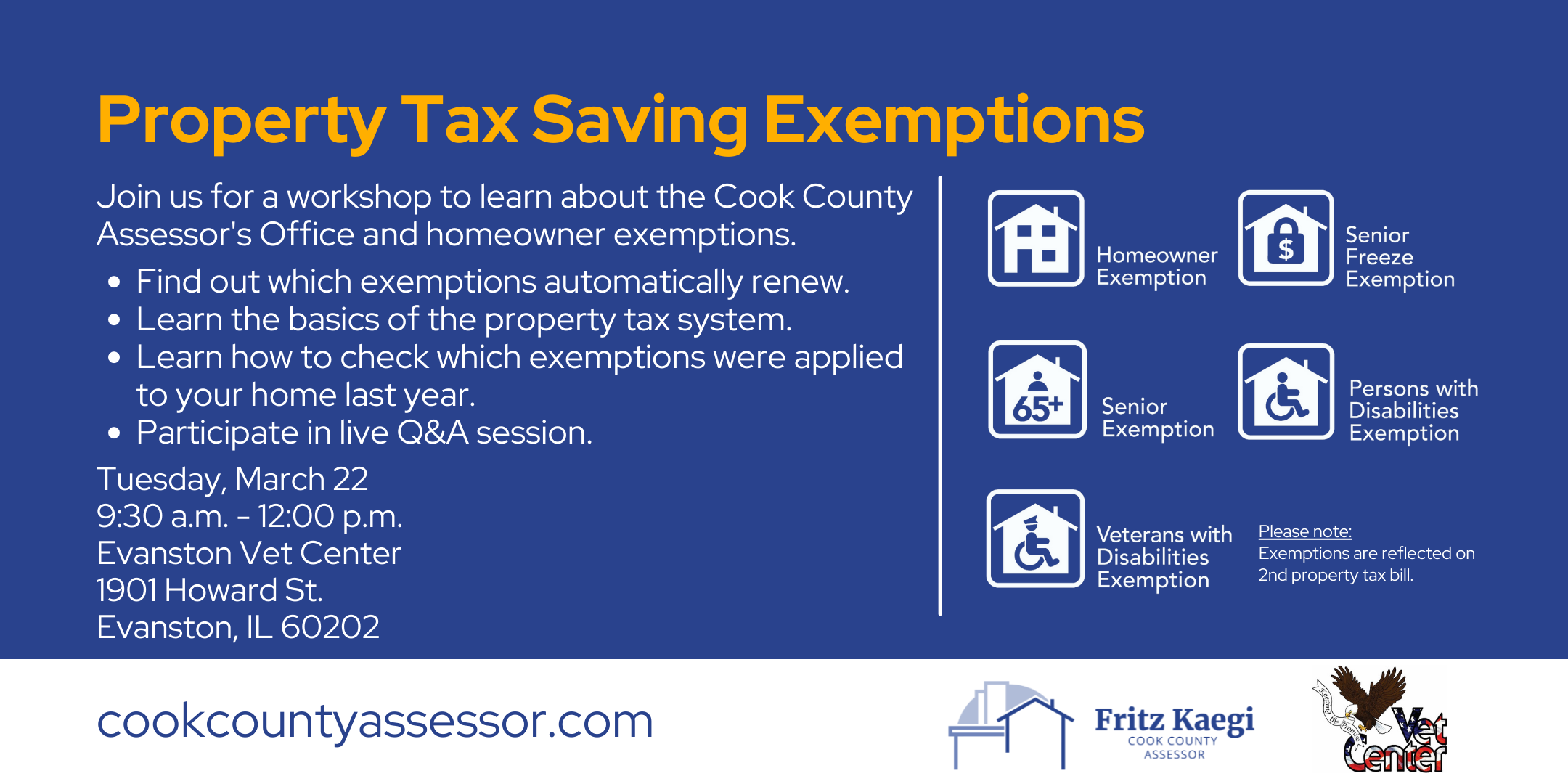 Property Tax Exemption Workshop at the Evanston Vet Center March 22, 2022 