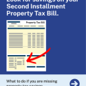 Graphic showing a property tax bill with a red arrow pointing to potential savings.